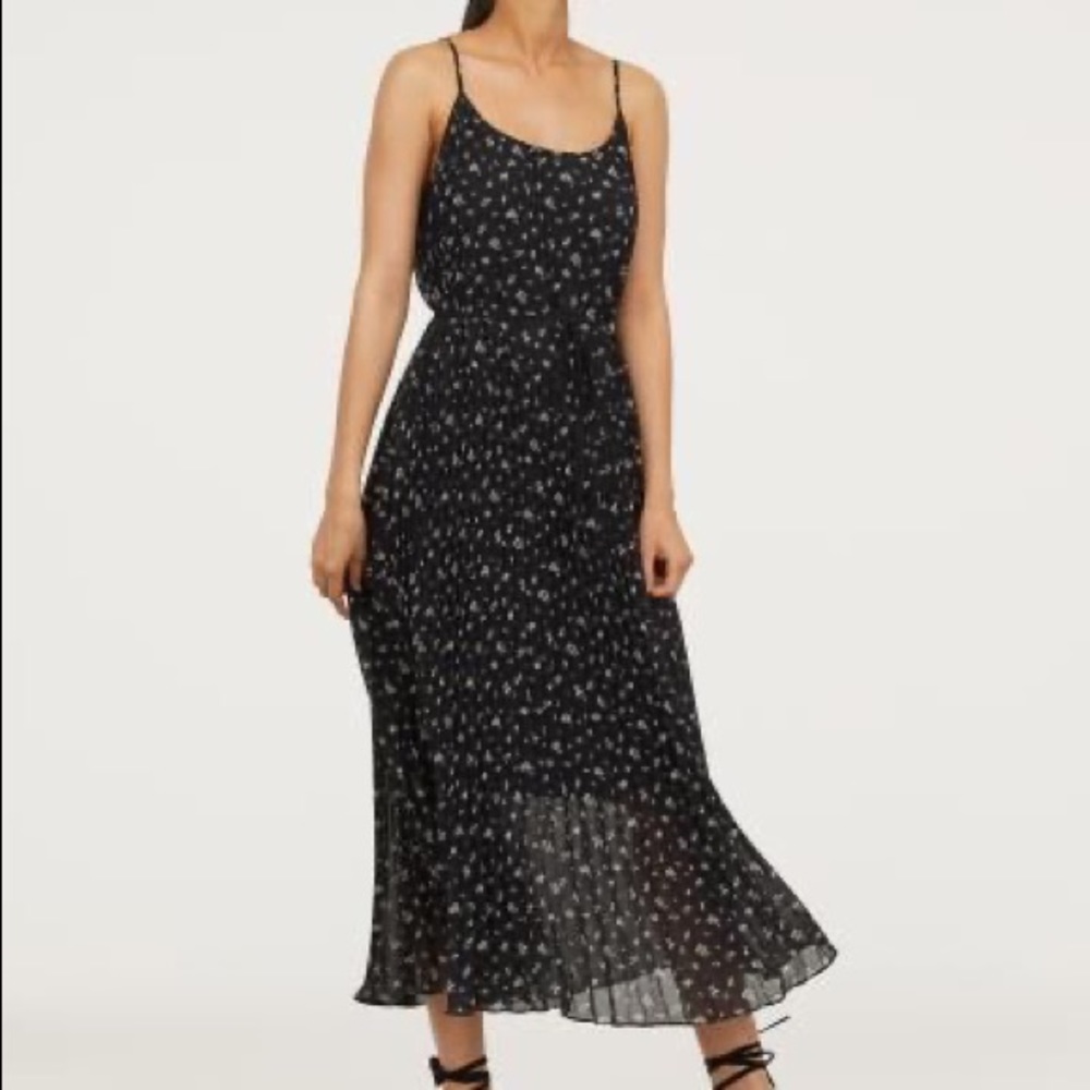 H&M Pleated Floral Maxi Chiffon Dress XS